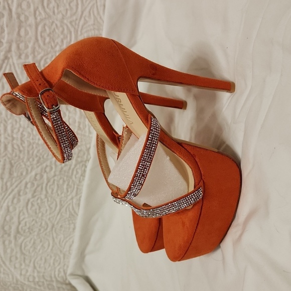 New! Orange rhinestone stiletto heels shoes high platform strappy party dress - Picture 2 of 16